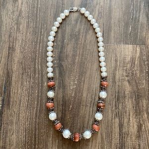 Pearl and copper bead necklace